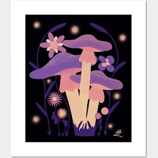 Colorful Mushrooms & Abstract Flowers - Twilight Posters and Art